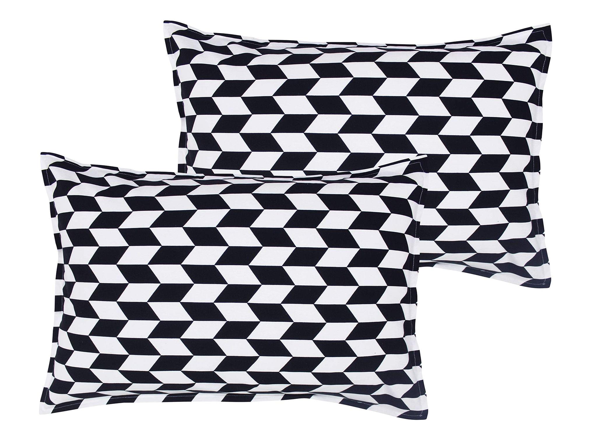 Airwill 100% Cotton Geometric Pattern Flap Pillow Covers (46x69cm)(Black, Pack of 2 Pieces)