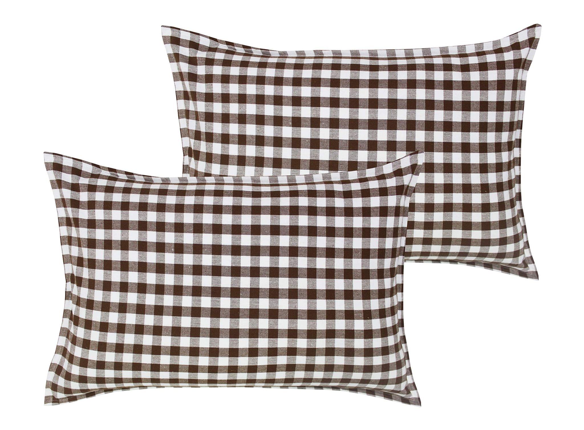Airwill 100% Cotton Checkered Pattern Flap Pillow Covers (46x69cm)(Brown, Pack of 2 Pieces)