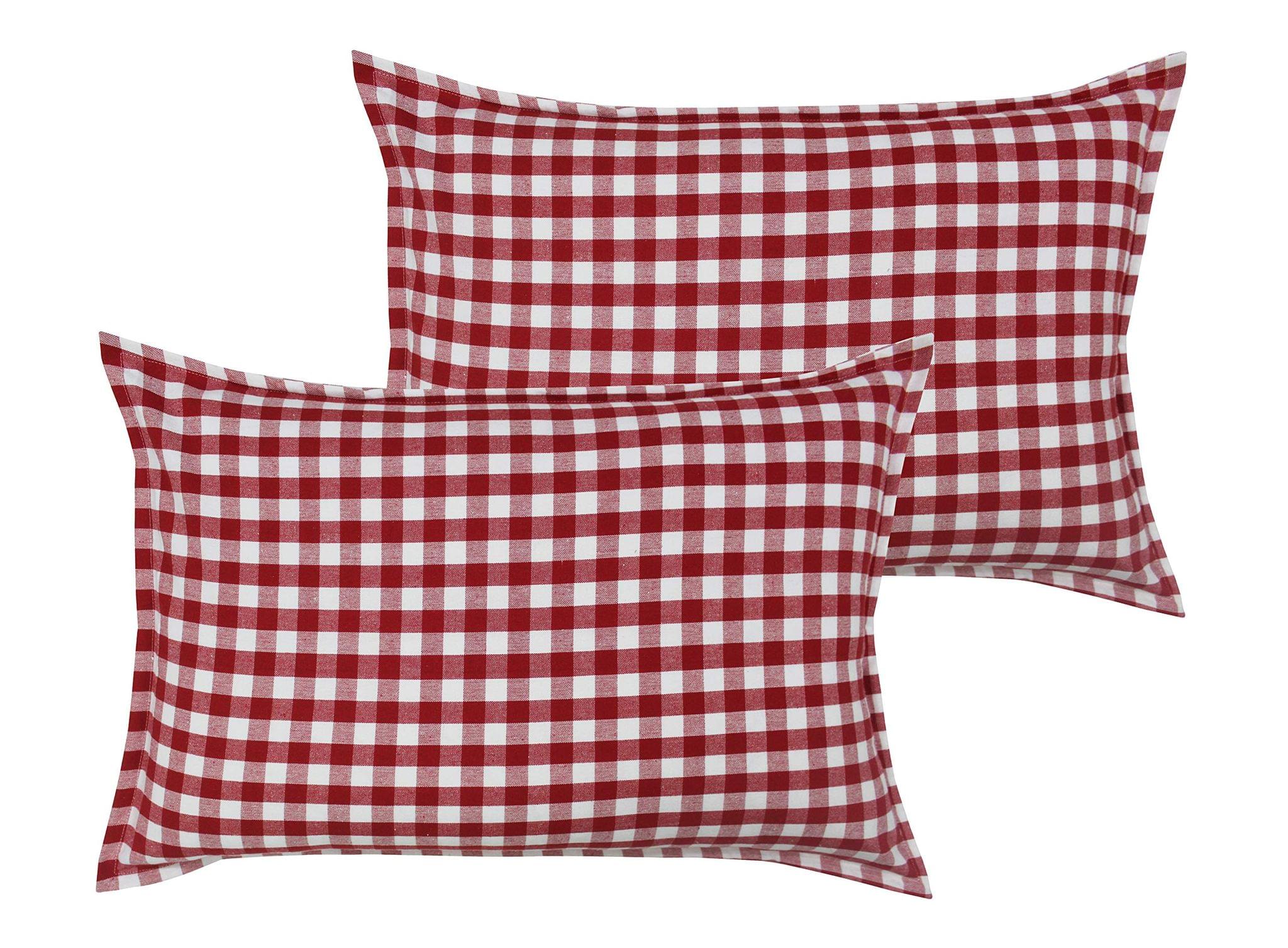 Airwill 100% Cotton Checkered Pattern Flap Pillow Covers (46x69cm)(Red, Pack of 2 Pieces)