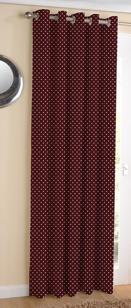 AIRWILL, Cotton Maroon Dot Designed Polka Dots Pattern Long Door - 4x9ft Curtains - (Pack of 2 pcs) - Maroon