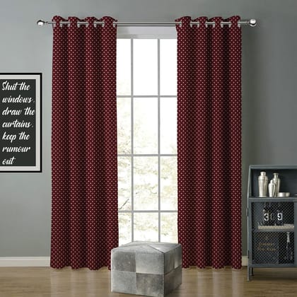 AIRWILL, Cotton Maroon Dot Designed Polka Dots Pattern Long Door - 4x9ft Curtains - (Pack of 2 pcs) - Maroon
