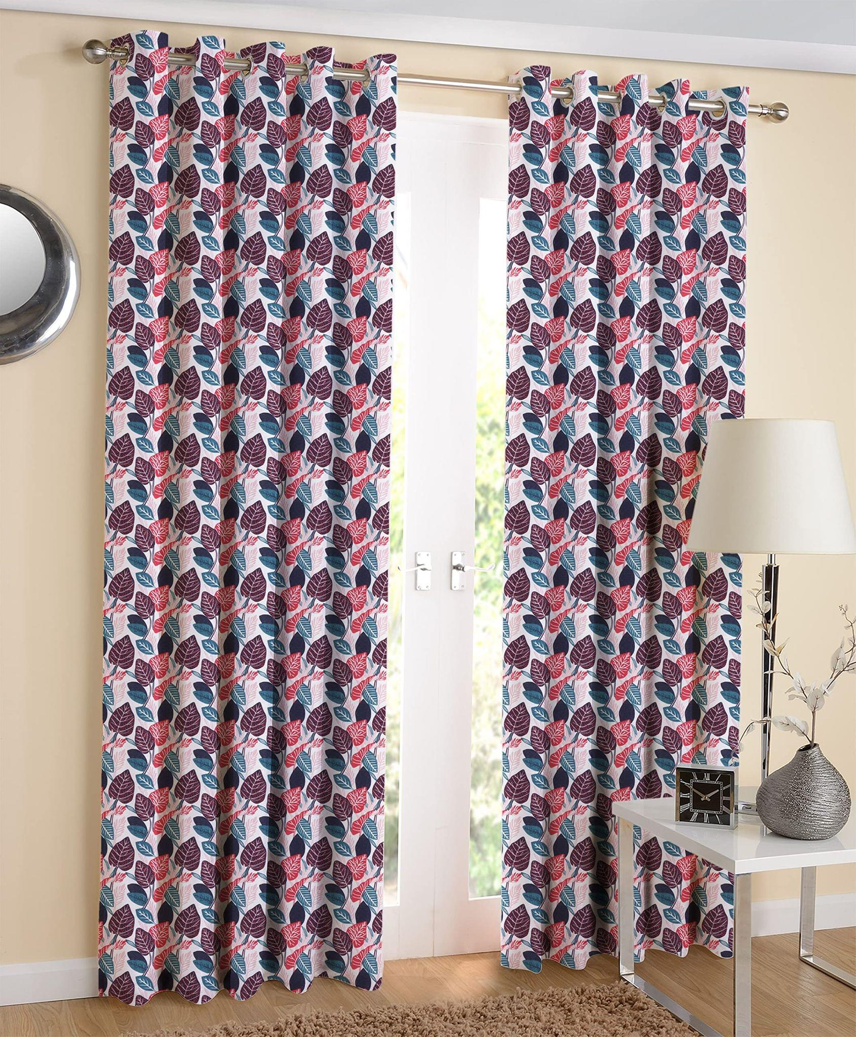 AIRWILL, Cotton Designer Wild Themed Leaf Long Door Curtains, Sized 4ft in Width and 9ft in Length. Pack of 2 Pieces