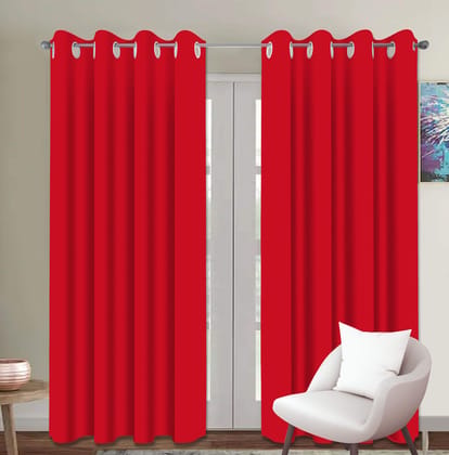 AIRWILL Cotton Plain Red Designed Solid Patteren 9ft Long Door Curtains (Red - Pack of 2 pcs)