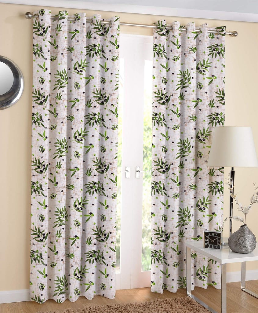 AIRWILL Cotton Olive Leaf Designed Printed Patteren 9ft Long Door Curtains (Green - Pack of 2 pcs) - Towels | Buy online on ZillyBuy