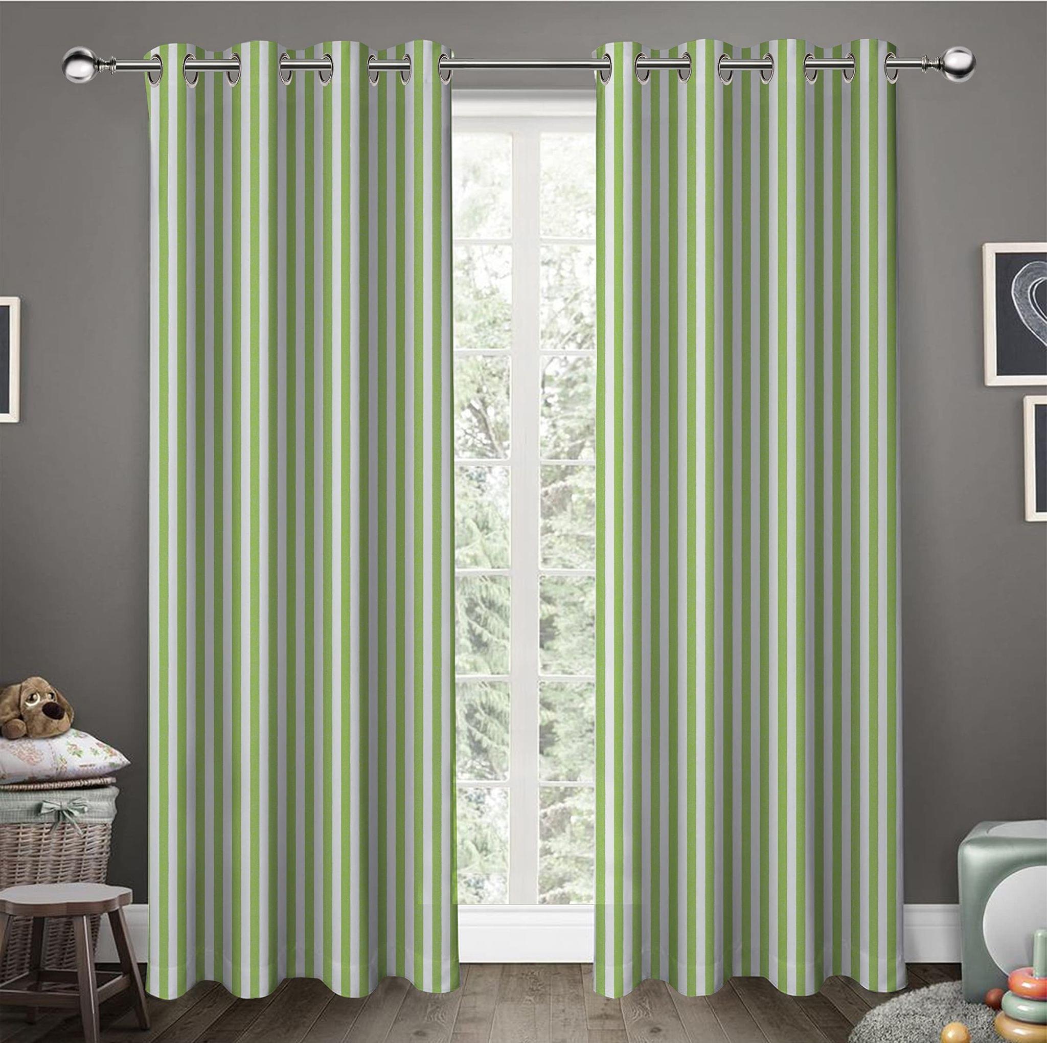AIRWILL, Cotton Candy Stripe Green Designed Striped Pattern Long Door - 4x9ft Curtains - (Pack of 2 pcs) - Green