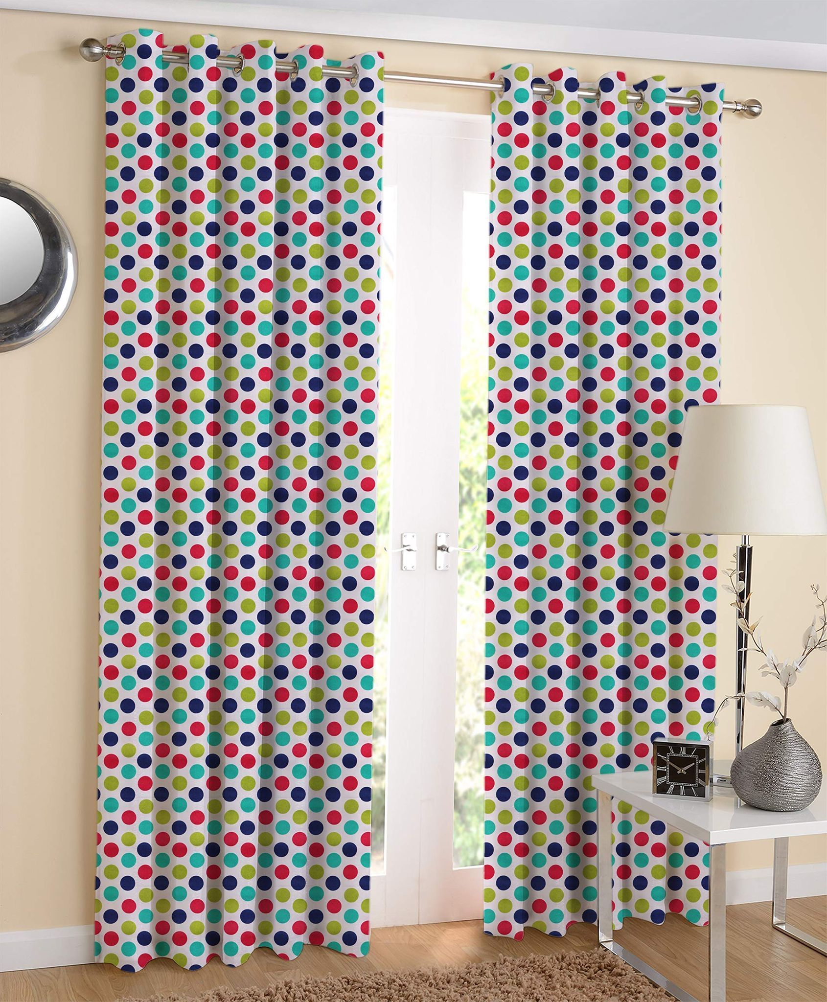AIRWILL Multicolor Printed Pattern Cotton Singer Dot Designed Long Door Curtains 4x9ft Pack of 2 Pieces