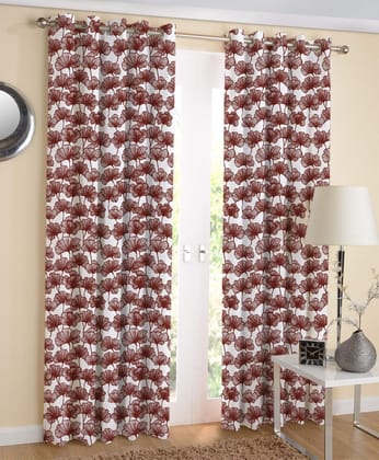 AIRWILL Maroon Floral Pattern Cotton Single Leaf Brown Designed Long Door Curtains 4x9ft Pack of 2 Pieces