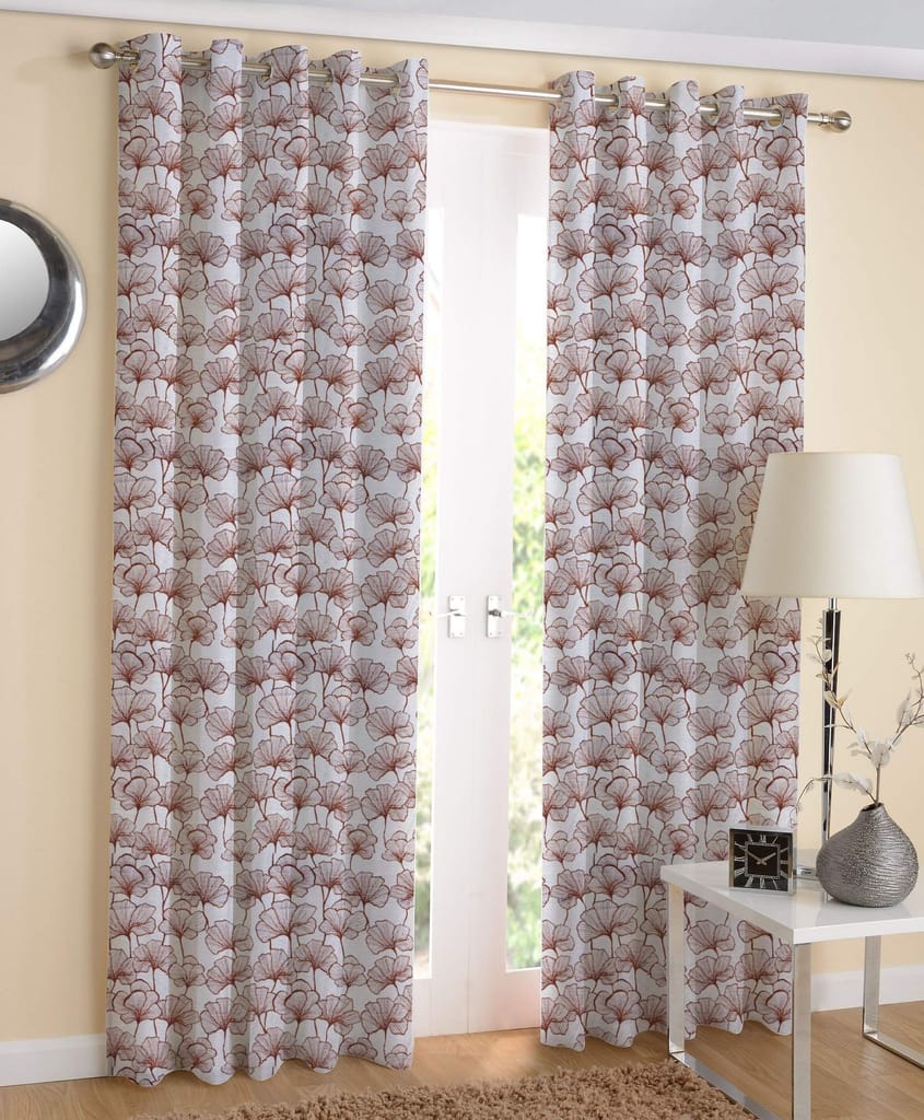 AIRWILL Brown Floral Pattern Cotton Single Leaf Brown Designed Long Door Curtains 4x9ft Pack of 2 Pieces - Flowers | Buy online on ZillyBuy