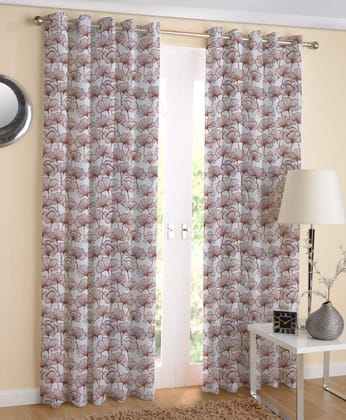 AIRWILL Brown Floral Pattern Cotton Single Leaf Brown Designed Long Door Curtains 4x9ft Pack of 2 Pieces