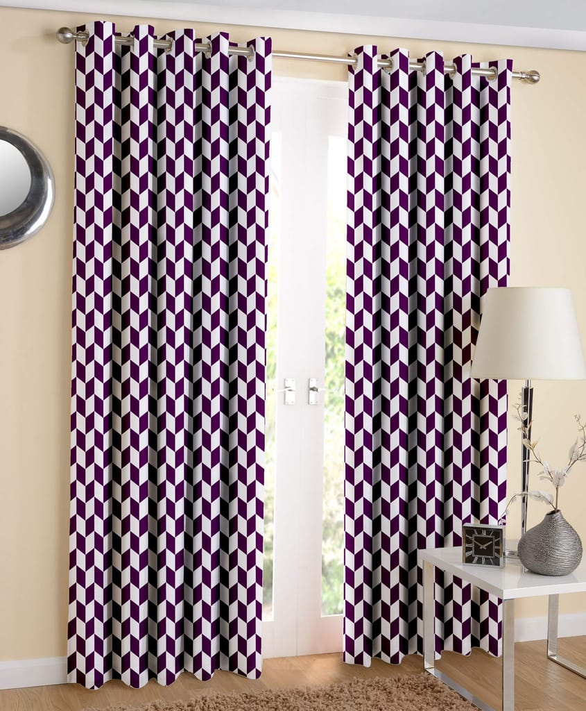 AIRWILL Purple Geometric Pattern Cotton Classic Diamond Purple Designed Long Door Curtains 4x9ft Pack of 2 Pieces