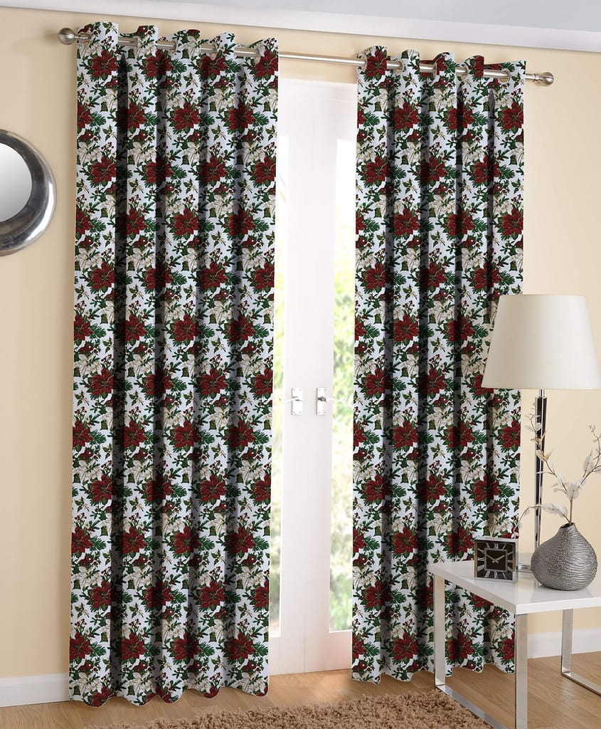 AIRWILL Maroon & Green Floral Pattern Cotton Maroon Flower Designed Long Door Curtains 4x9ft Pack of 2 Pieces - Flowers | Buy online on ZillyBuy