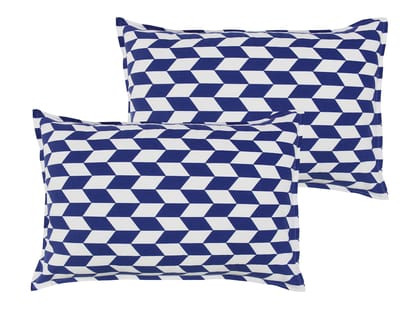Airwill 100% Cotton Geometric Pattern Flap Pillow Covers (46x69cm)(Blue, Pack of 2 Pieces)