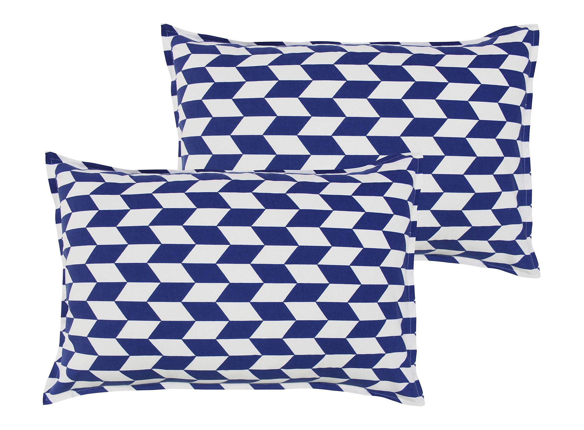 Airwill 100% Cotton Geometric Pattern Flap Pillow Covers (46x69cm)(Blue, Pack of 2 Pieces)