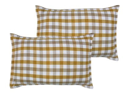 Airwill 100% Cotton Checkered Pattern Flap Pillow Covers (46x69cm)(Yellow, Beige, Pack of 2 Pieces)