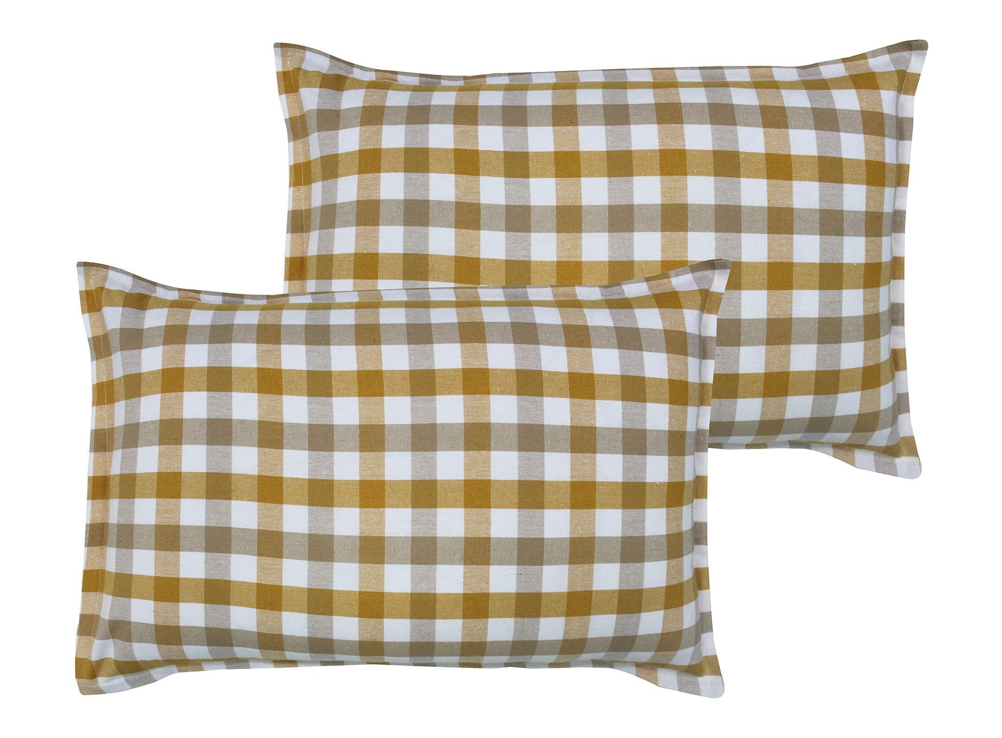 Airwill 100% Cotton Checkered Pattern Flap Pillow Covers (46x69cm)(Yellow, Beige, Pack of 2 Pieces)