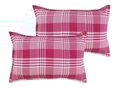 Airwill 100% Cotton Checkered Pattern Flap Pillow Covers (46x69cm)(Pink, Pack of 2 Pieces)