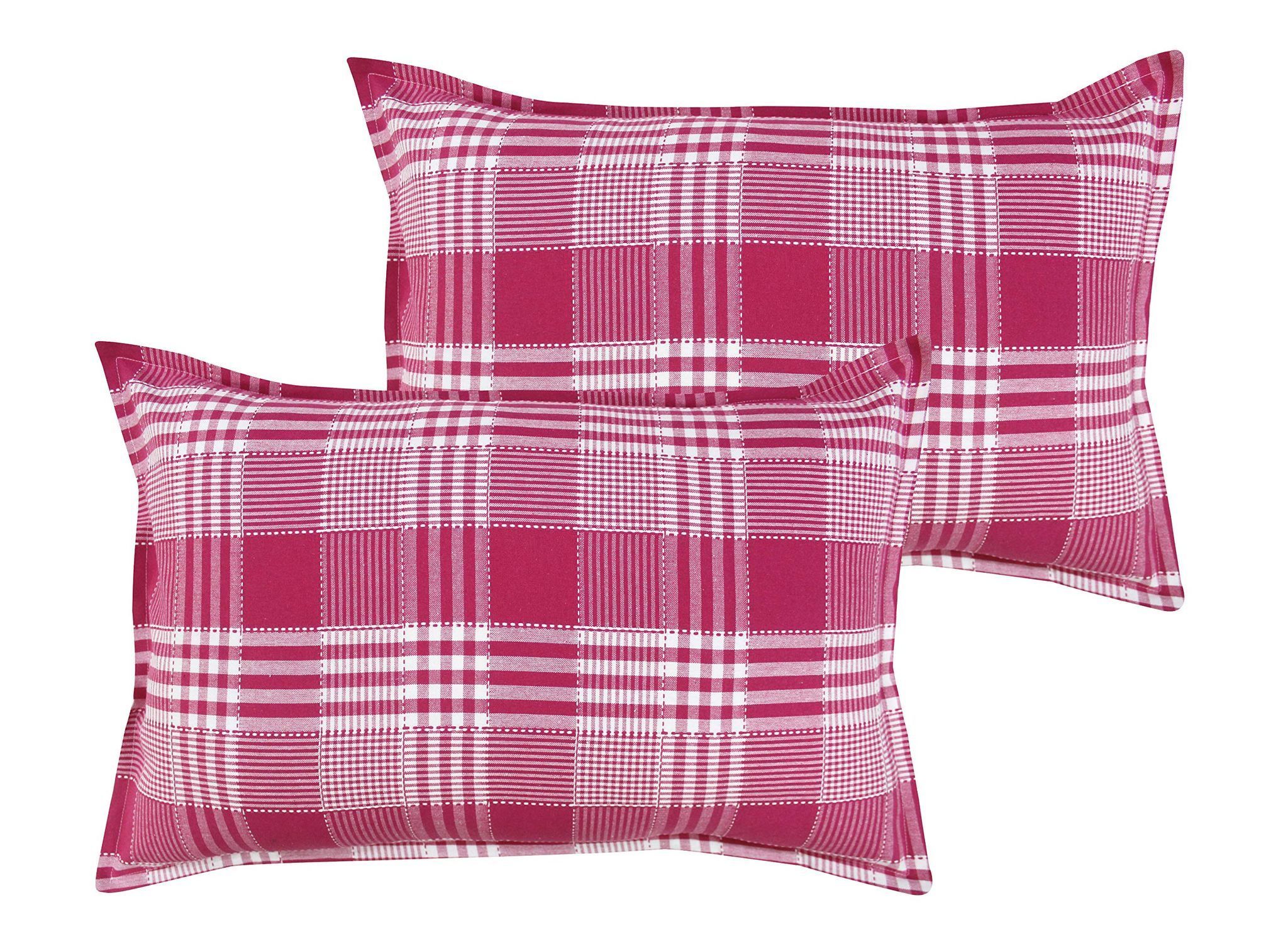 Airwill 100% Cotton Checkered Pattern Flap Pillow Covers (46x69cm)(Pink, Pack of 2 Pieces)
