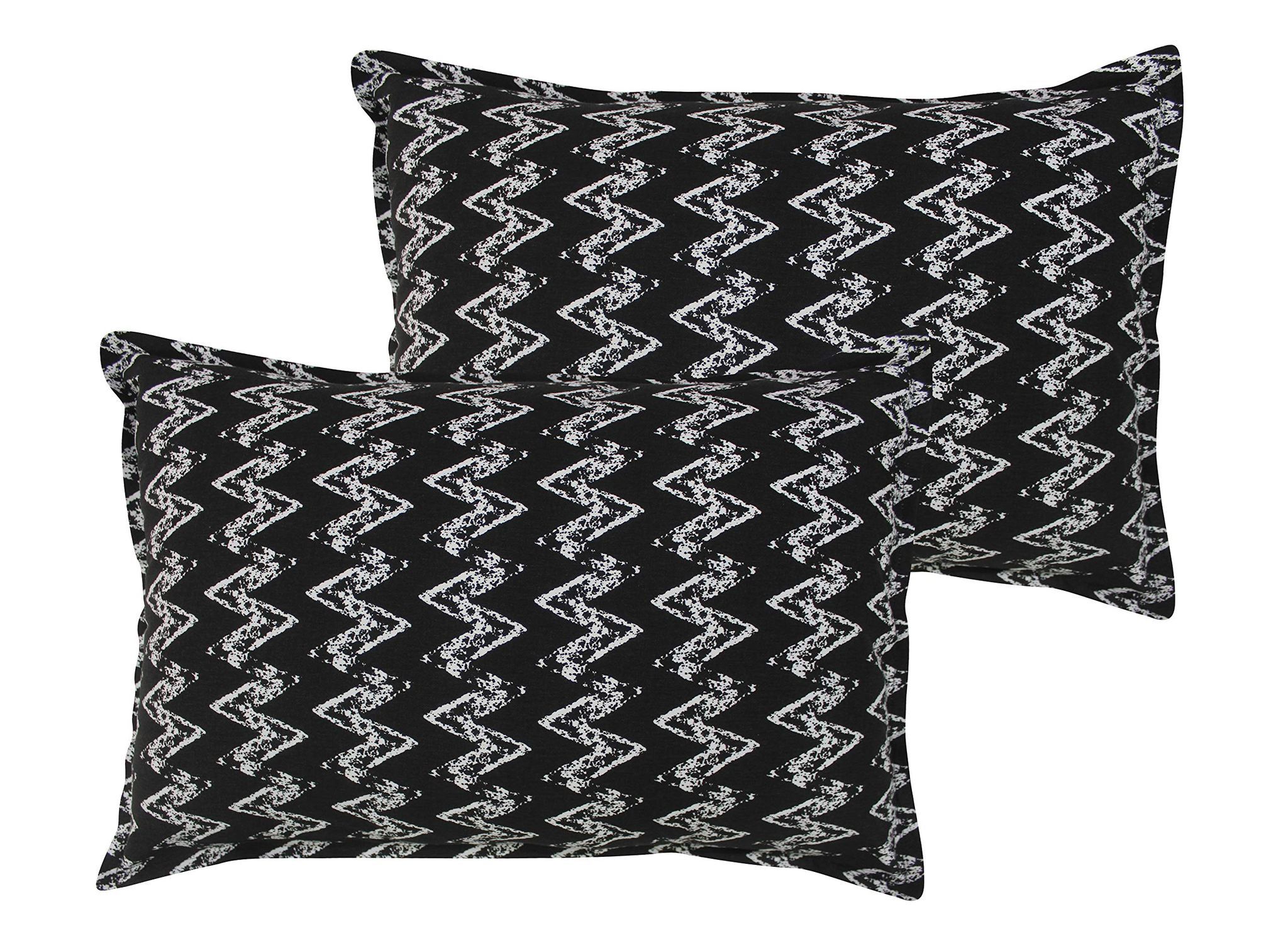 Airwill 100% Cotton Printed Pattern Flap Pillow Covers (46x69cm)(Black, Pack of 2 Pieces)