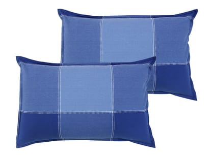 Airwill 100% Cotton Checkered Pattern Flap Pillow Covers (46x69cm)(Blue, Pack of 2 Pieces)