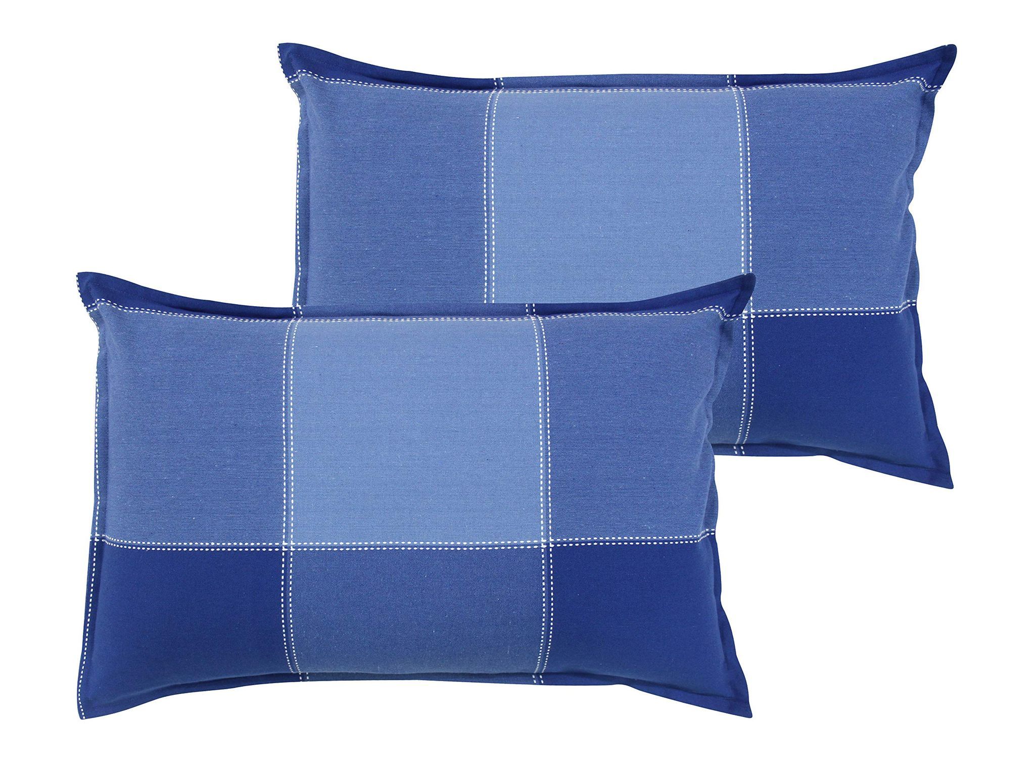Airwill 100% Cotton Checkered Pattern Flap Pillow Covers (46x69cm)(Blue, Pack of 2 Pieces)