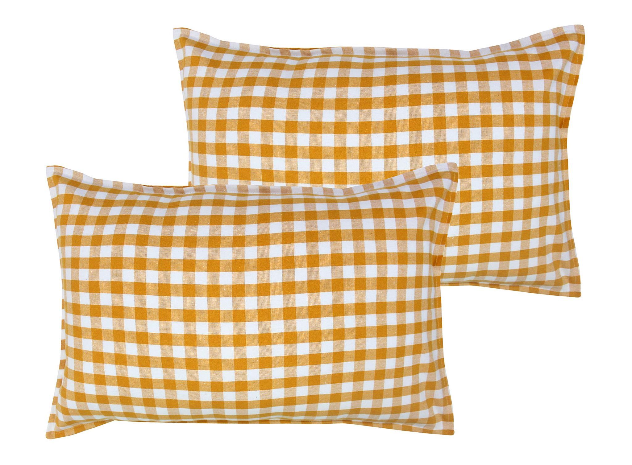 Airwill 100% Cotton Checkered Pattern Flap Pillow Covers (46x69cm)(Yellow, Pack of 2 Pieces)