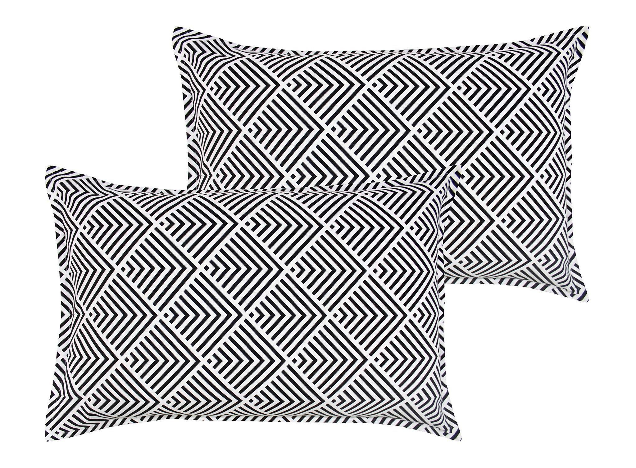 Airwill 100% Cotton Geometric Pattern Flap Pillow Covers (46x69cm)(Black, Pack of 2 Pieces)