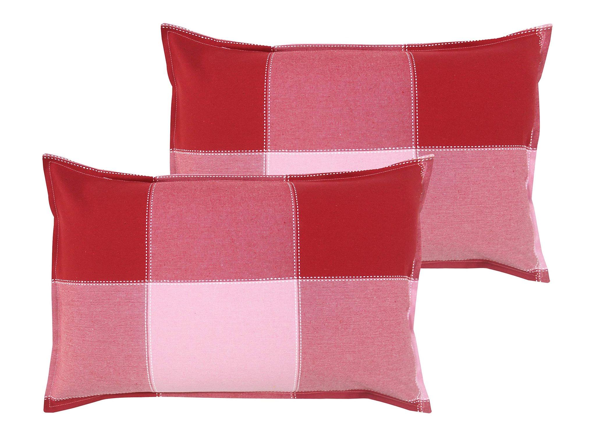 Airwill 100% Cotton Checkered Pattern Flap Pillow Covers (46x69cm)(Red, Pink, Pack of 2 Pieces)