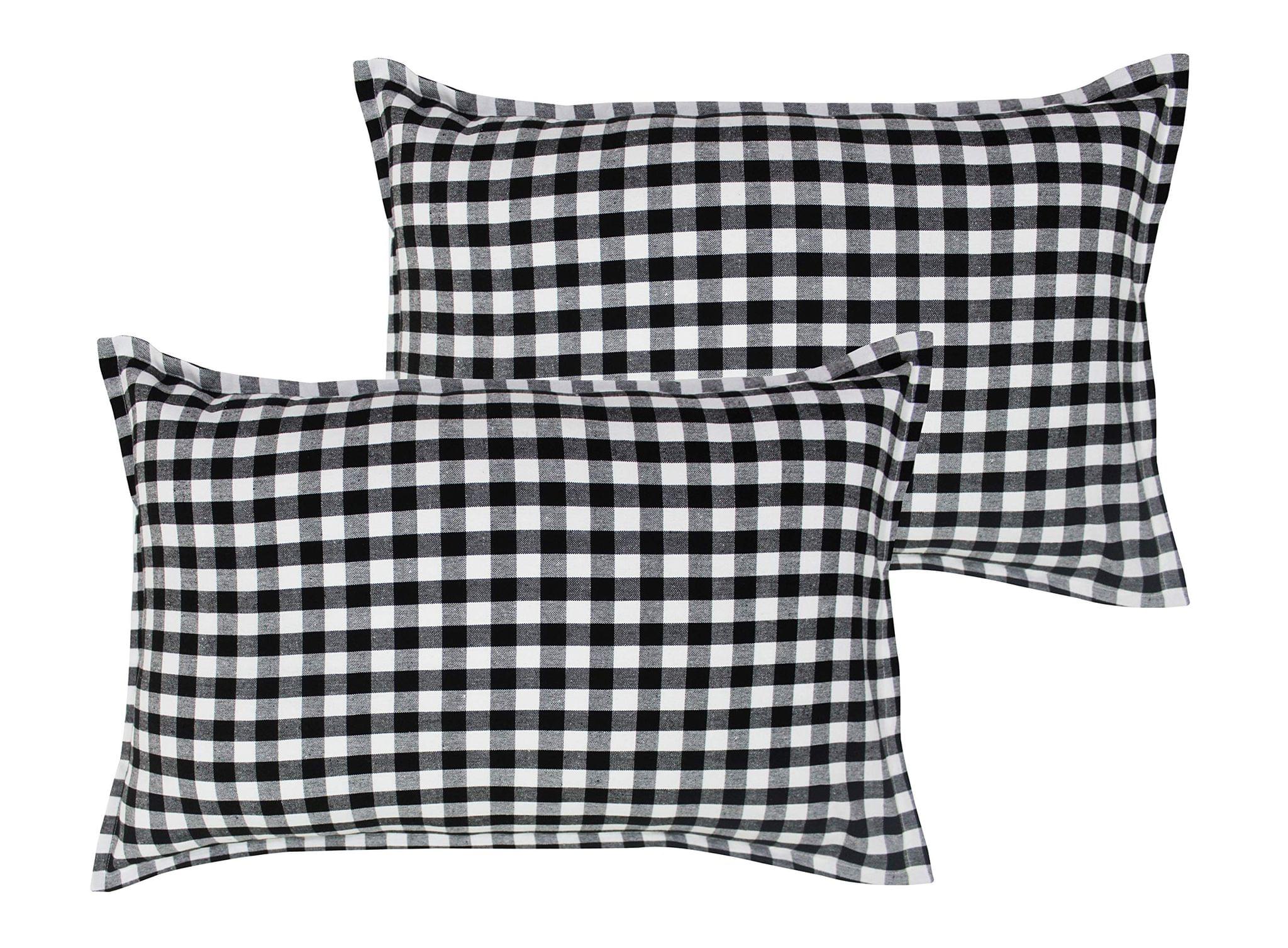 Airwill 100% Cotton Checkered Pattern Flap Pillow Covers (46x69cm)(Black, Pack of 2 Pieces)