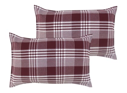 Airwill 100% Cotton Checkered Pattern Flap Pillow Covers (46x69cm)(Maroon, Pack of 2 Pieces)