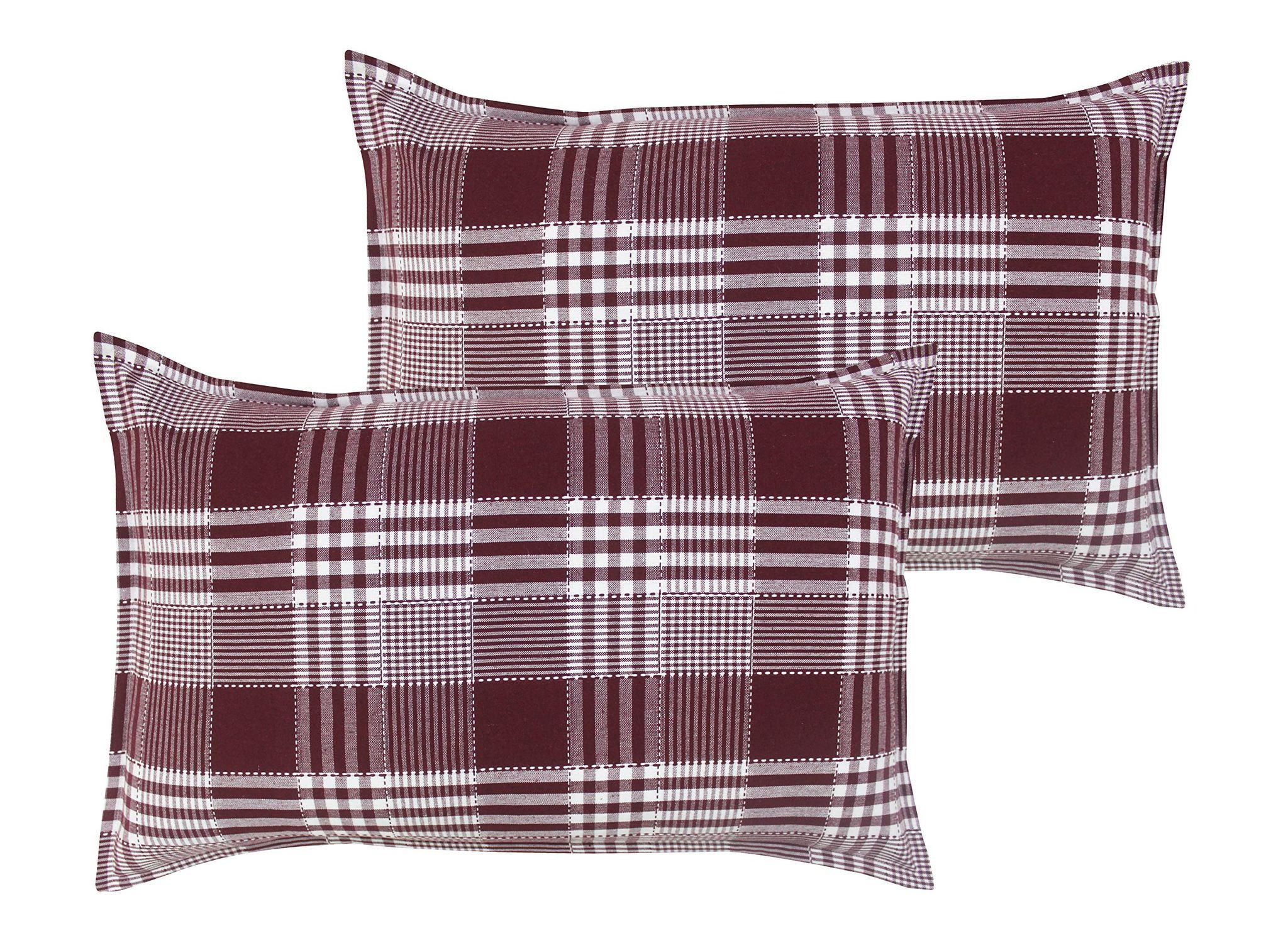 Airwill 100% Cotton Checkered Pattern Flap Pillow Covers (46x69cm)(Maroon, Pack of 2 Pieces)