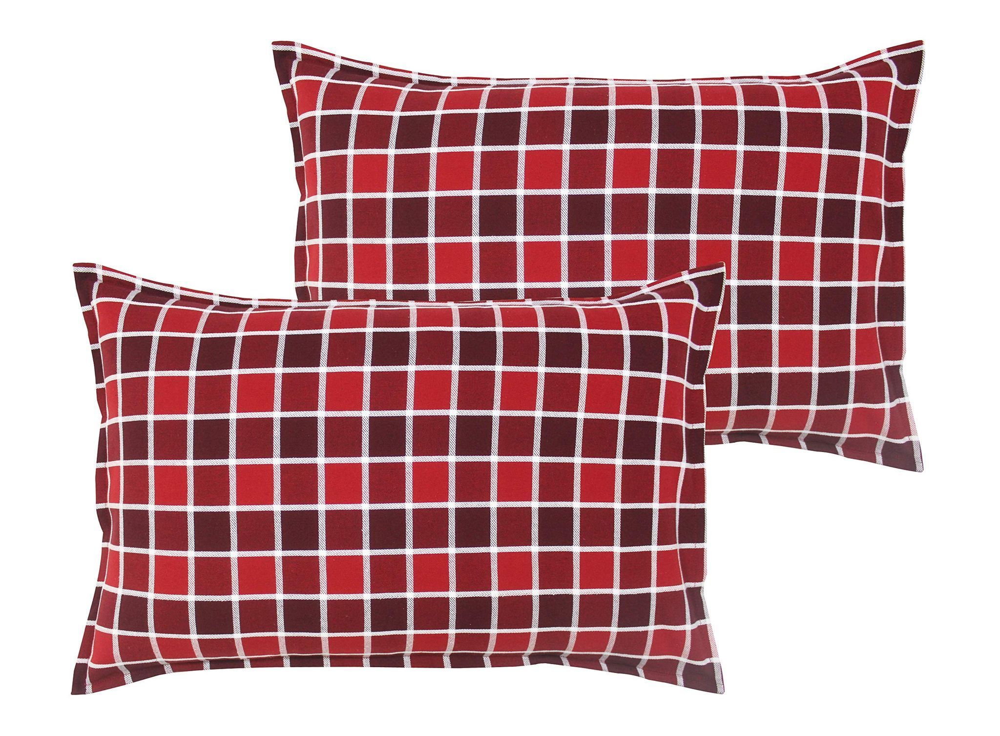 Airwill 100% Cotton Checkered Pattern Flap Pillow Covers (46x69cm)(Red, Maroon, Pack of 2 Pieces)