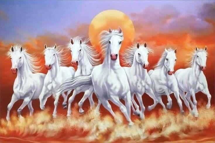 APM VASTU Seven Running Horses Wall Sticker Fully Waterproof Vinyl Sticker self Adhesive for Living Room, Bedroom, Office, Kids Room 12X18 inches (PPC9) (H2)