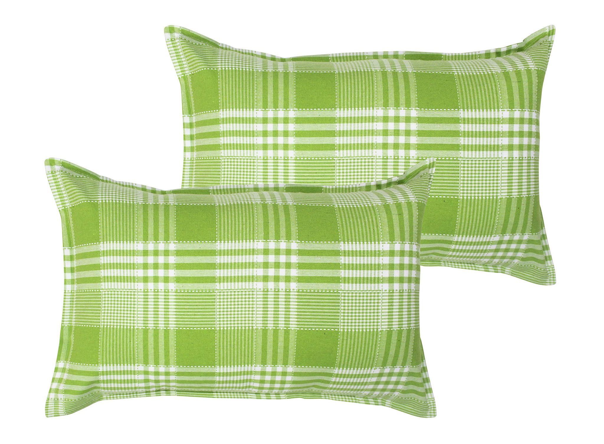 Airwill 100% Cotton Checkered Pattern Flap Pillow Covers (46x69cm)(Green, Pack of 2 Pieces)