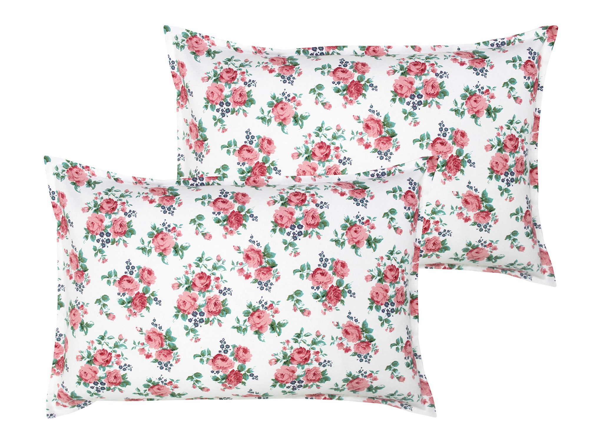 Airwill 100% Cotton Floral Pattern Flap Pillow Covers (46x69cm)(Pink, Green, Pack of 2 Pieces)