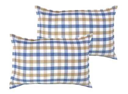 Airwill 100% Cotton Checkered Pattern Flap Pillow Covers (46x69cm)(Blue, Beige, Pack of 2 Pieces)