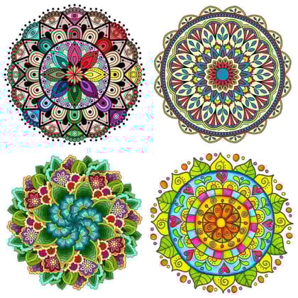 APM Rangoli Set of Four Pcs Waterproof Laminated Floor Sticker in 12X12 inches (RS02) (R13)