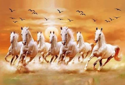 APM VASTU Seven Running Horses Wall Sticker Fully Waterproof Vinyl Sticker self Adhesive for Living Room, Bedroom, Office, Kids Room 12X18 inches (PPC9) (H4)