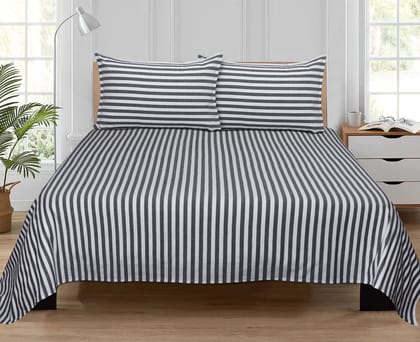 AIRWILL, 200GSM Handloom Cotton Double Bedsheet with 2 Pillow Covers, Candy Striped Designer Weaved Black - Pack of 3 pcs