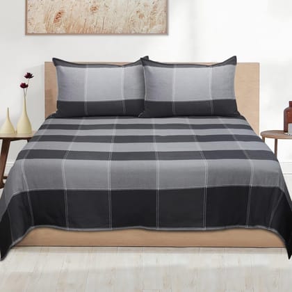 AIRWILL, 200GSM Handloom Cotton Double Bedsheet with 2 Pillow Covers, 4-Way Dobby Checked Designer Weaved Grey Combo - Pack of 3 pcs