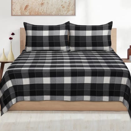 AIRWILL, 200GSM Handloom Cotton Double Bedsheet with 2 Pillow Covers, Dobby Checks Designer Weaved Black, Grey and White Combo - Pack of 3 pcs