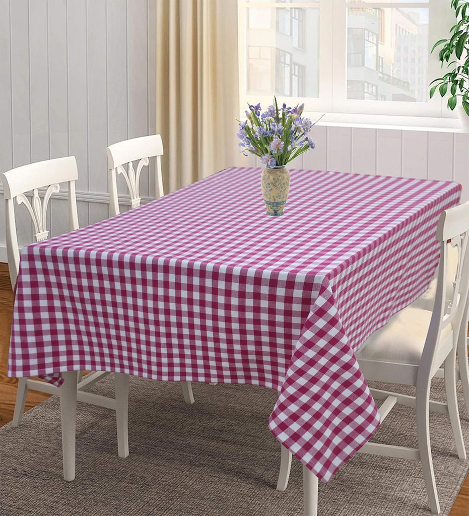 AIRWILL 100% Cotton Checkered Pattern 4 Seater Square Table Cover Sized, 56x56 inches (Pink,White, Pack of 1)