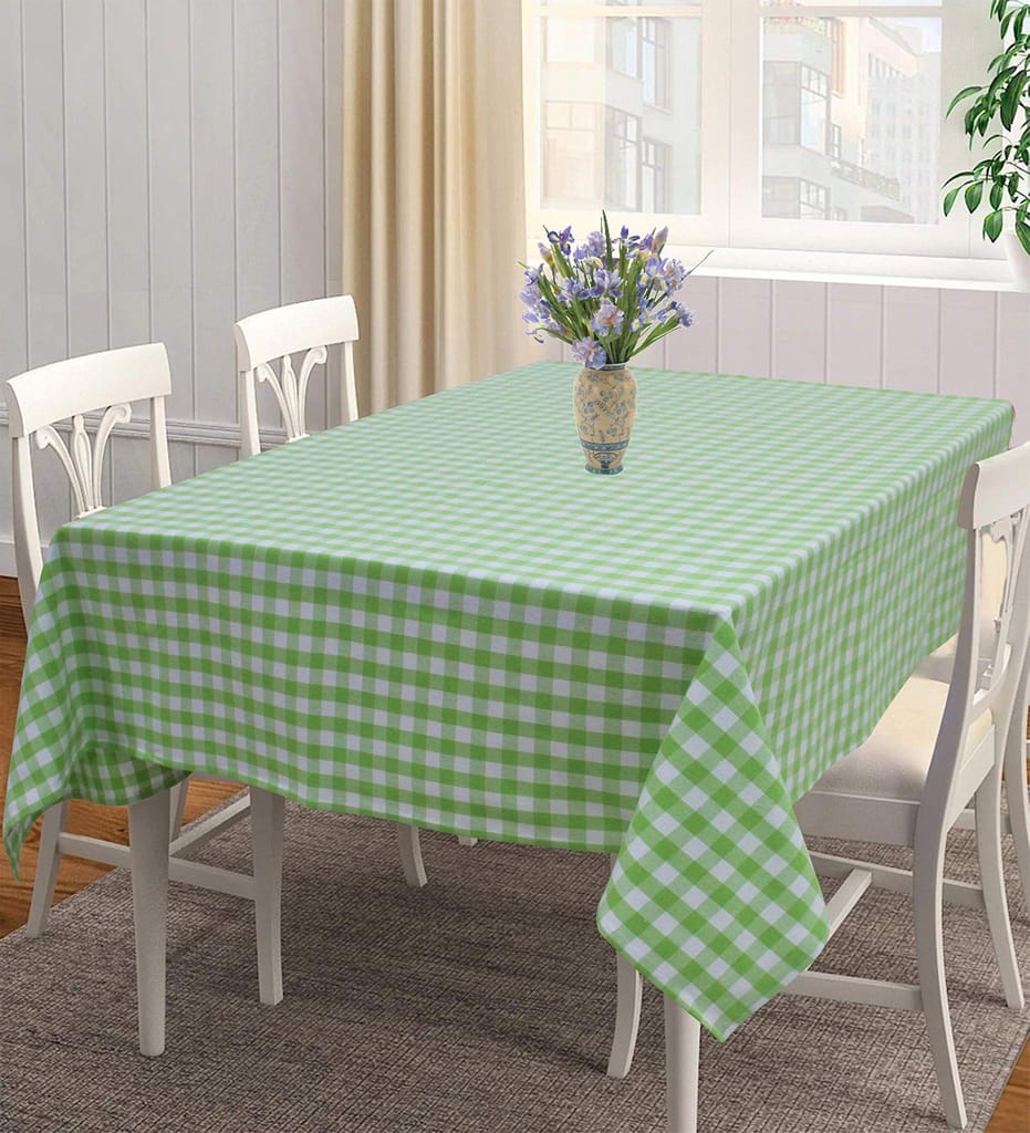 AIRWILL 100% Cotton Checkered Pattern 4 Seater Square Table Cover Sized, 56x56 inches (Green,White, Pack of 1)