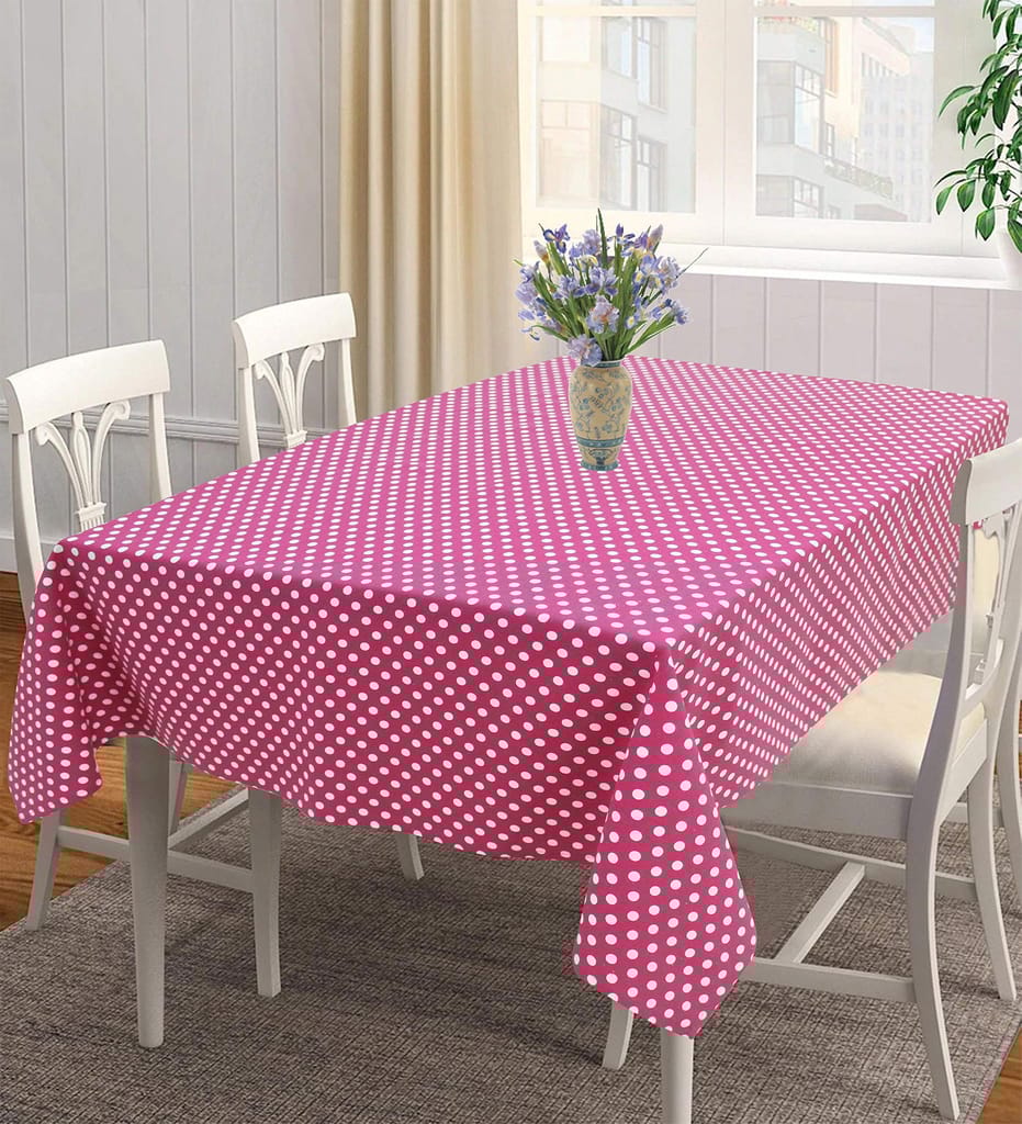 AIRWILL 100% Cotton Polka Pattern 4 Seater Square Table Cover Sized, 56x56 inches (Pink,White, Pack of 1)