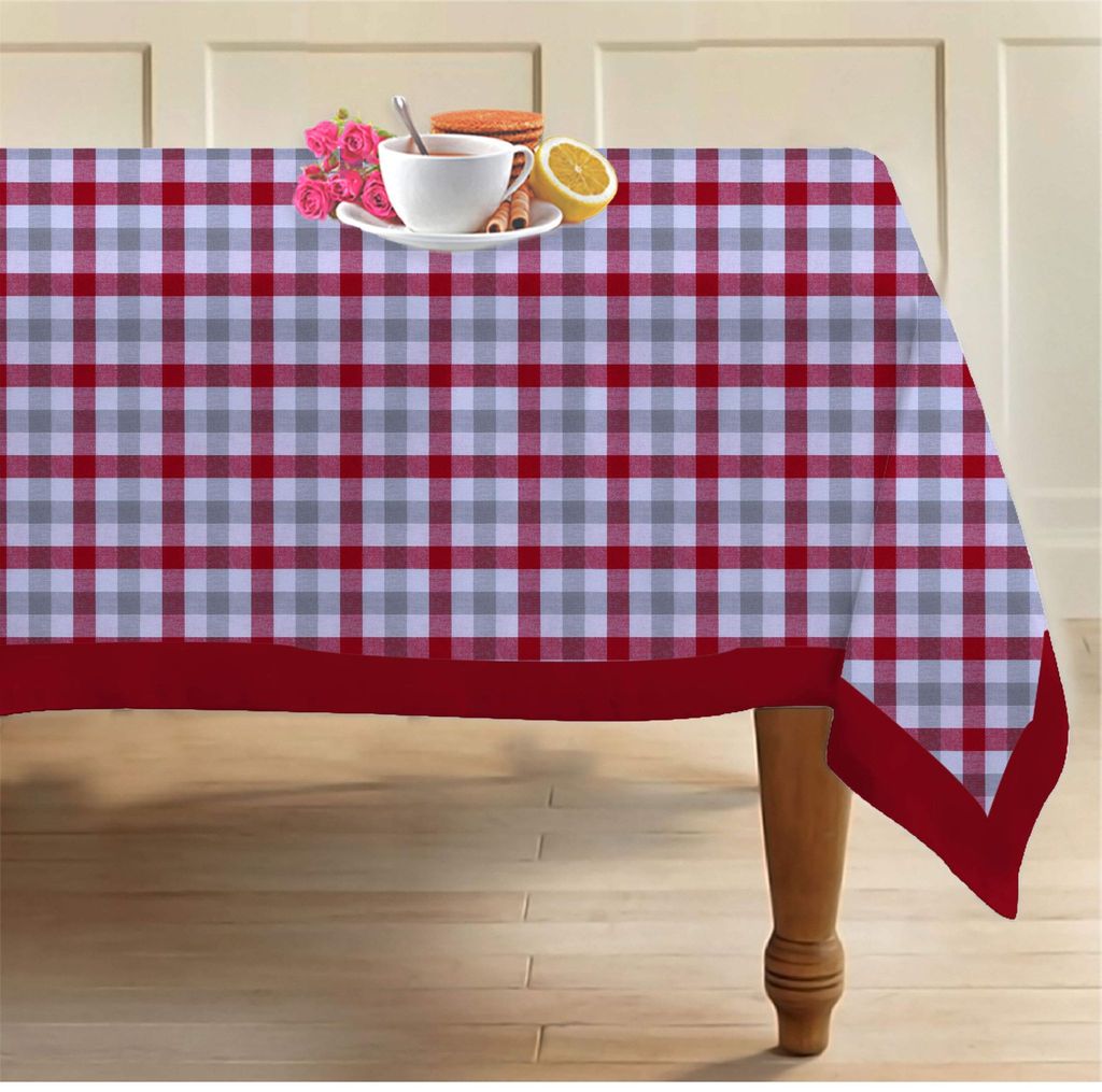 AIRWILL 100% Cotton Checkered Pattern 4 Seater Square Table Cover Sized, 56x56 inches (Red,Grey, Pack of 1)