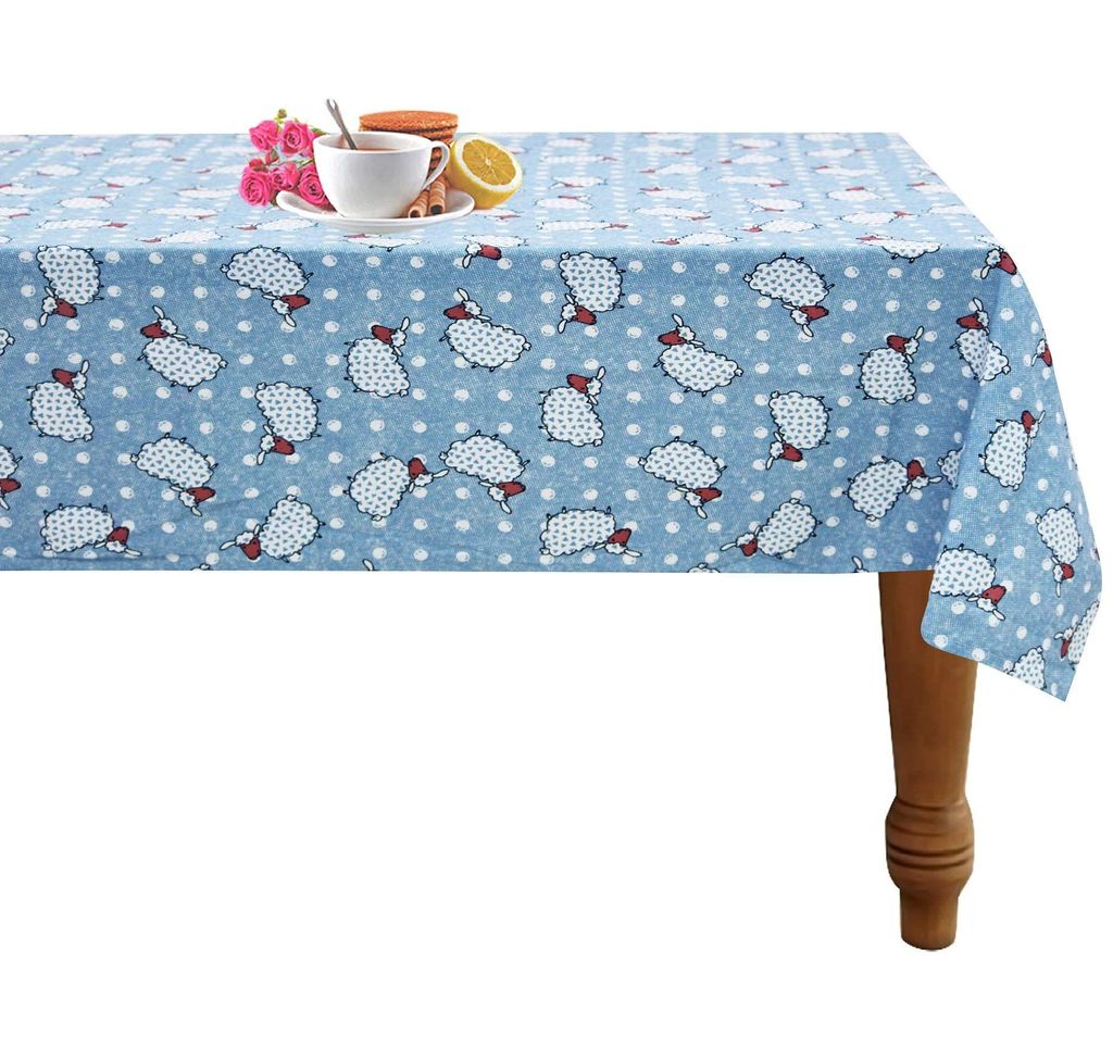 AIRWILL 100% Cotton Printed Pattern 4 Seater Square Table Cover Sized, 56x56 inches (Blue, Pack of 1)
