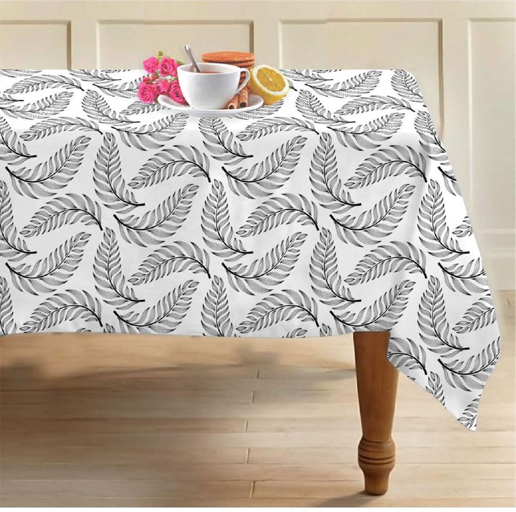 AIRWILL 100% Cotton Floral Pattern 4 Seater Square Table Cover Sized, 56x56 inches (Black,White, Pack of 1)