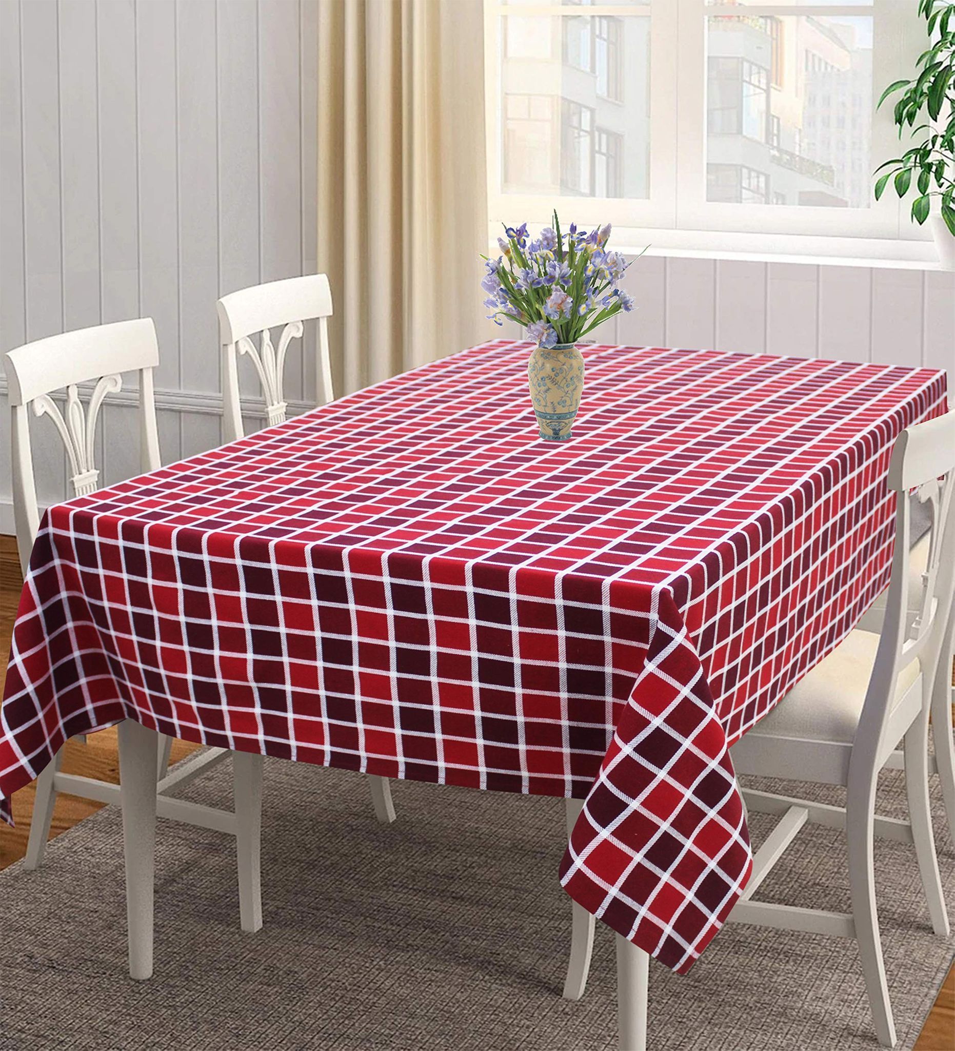 AIRWILL Cotton Designer Checks with Multicolor Combos of 4 Seater Tablecloth, Sized 140cm Width and 140cm Length, Square Shaped. Pack of 1 Piece.