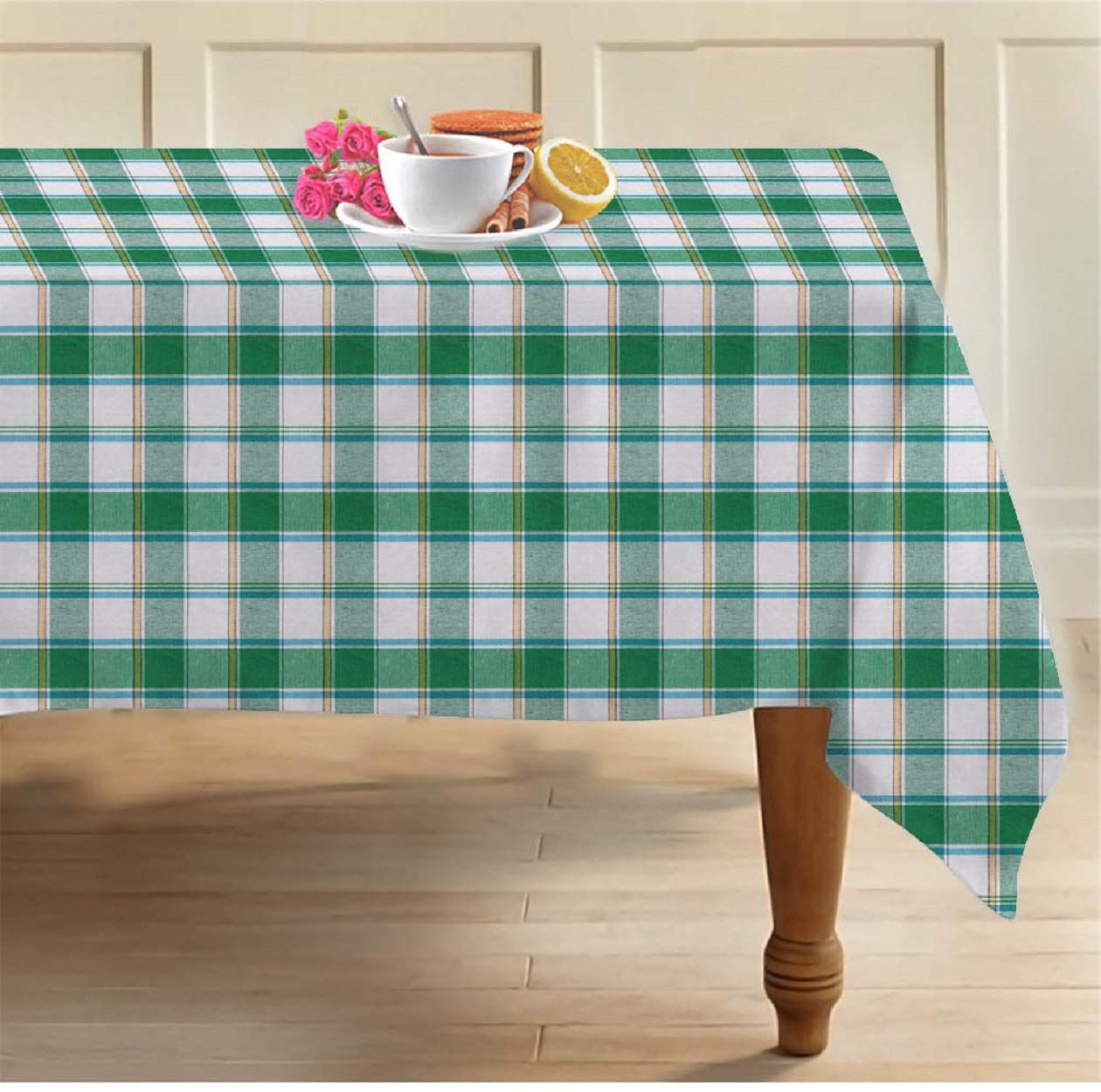 AIRWILL Cotton Designer Checks with Multicolor Combos of 4 Seater Tablecloth, Sized 140cm Width and 140cm Length, Square Shaped. Pack of 1 Piece.