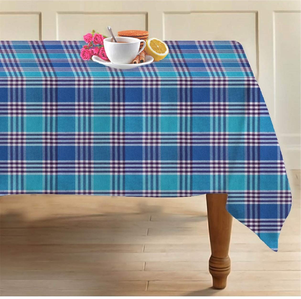 AIRWILL Cotton Designer Checks with Multicolor Combos of 4 Seater Tablecloth, Sized 140cm Width and 140cm Length, Square Shaped. Pack of 1 Piece.
