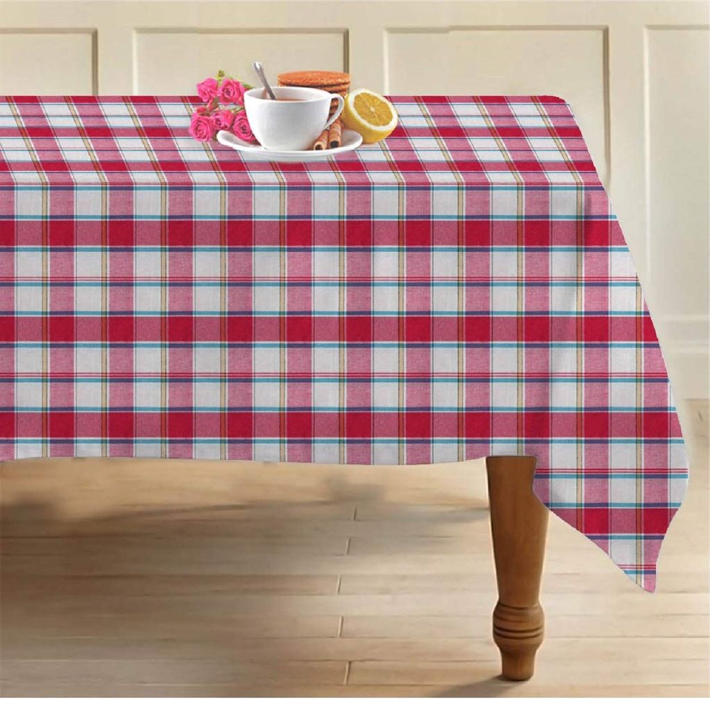 AIRWILL Cotton Designer Checks with Multicolor Combos of 4 Seater Tablecloth, Sized 140cm Width and 140cm Length, Square Shaped. Pack of 1 Piece.